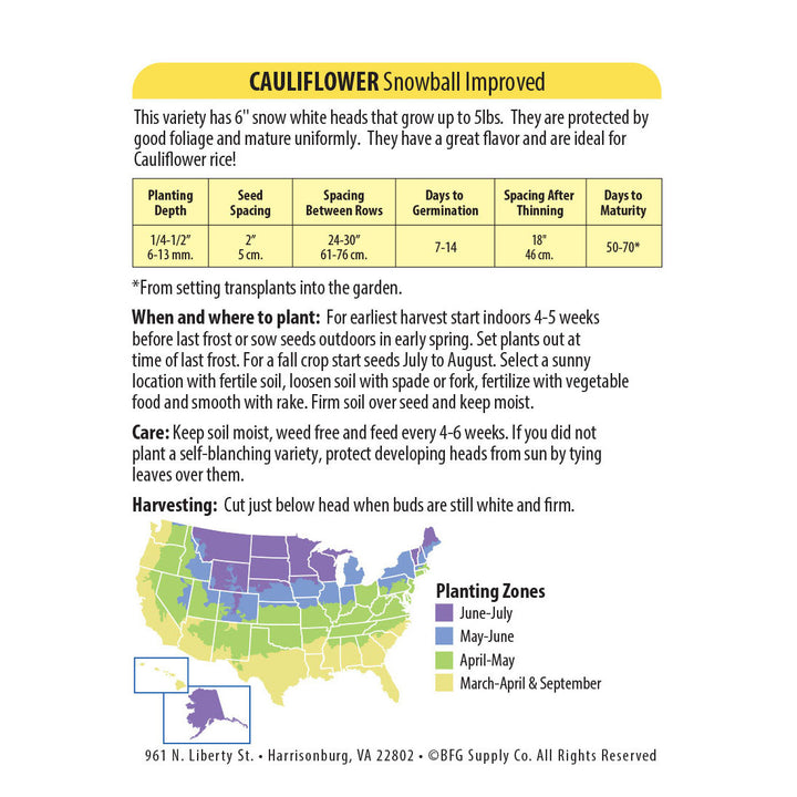 Wetsel Seed™ Snowball Improved Cauliflower Seed