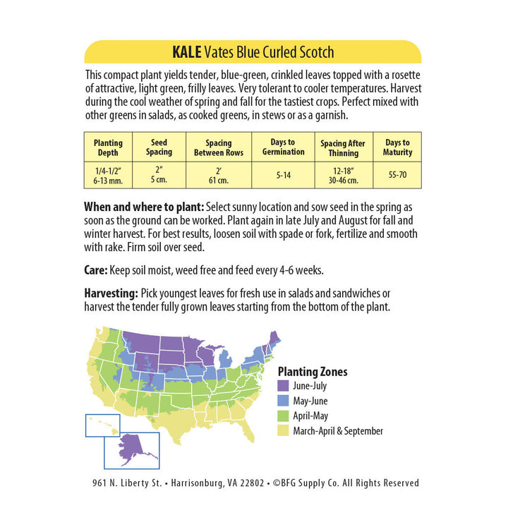 Wetsel Seed™ Vates Blue Curled Scotch Kale Seed