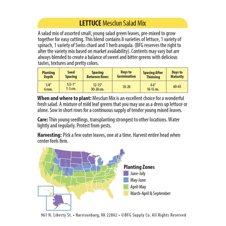 Wetsel Seed™ Mesclun Salad Mix Lettuce Seed