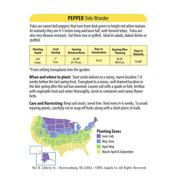 Wetsel Seed™ Yolo Wonder Pepper Seed