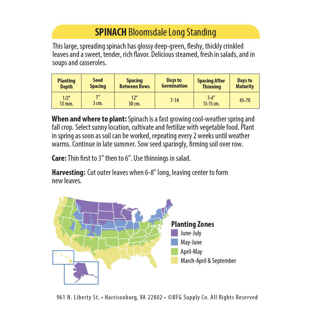 Wetsel Seed™ Spinach Bloomsdale Long Standing Seed