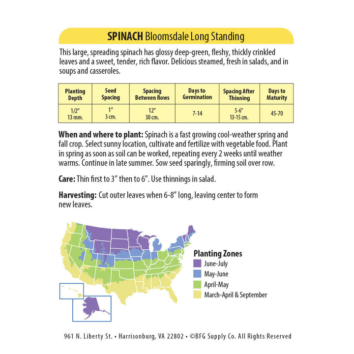 Wetsel Seed™ Spinach Bloomsdale Long Standing Seed