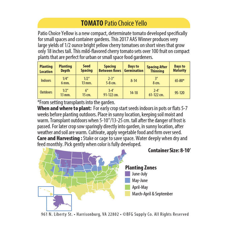 Wetsel Seed™ Urban Garden Patio Choice Yellow Tomato Seed