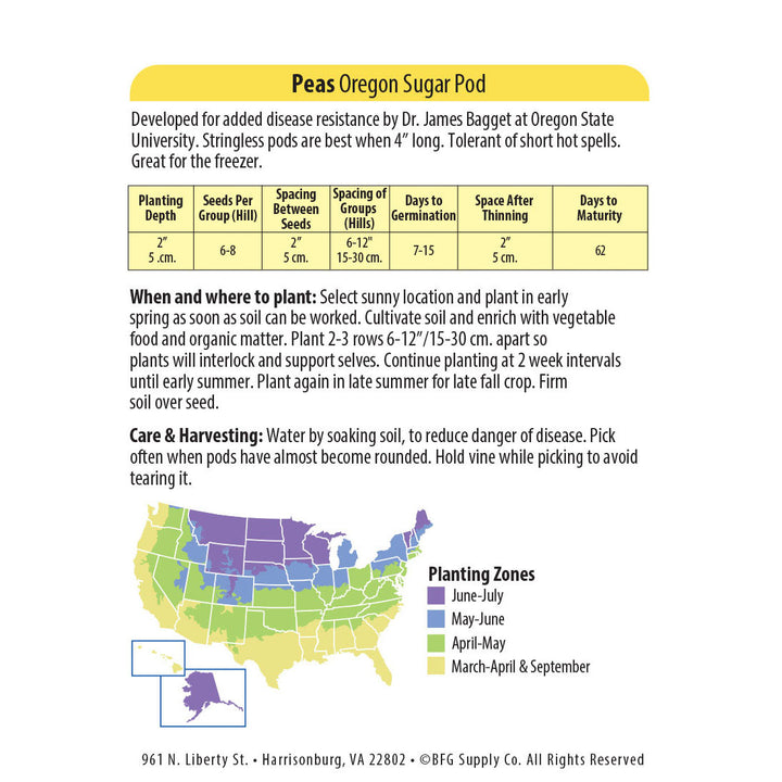 Wetsel Seed™ Organic Oregon Sugar Pod II Peas Seed