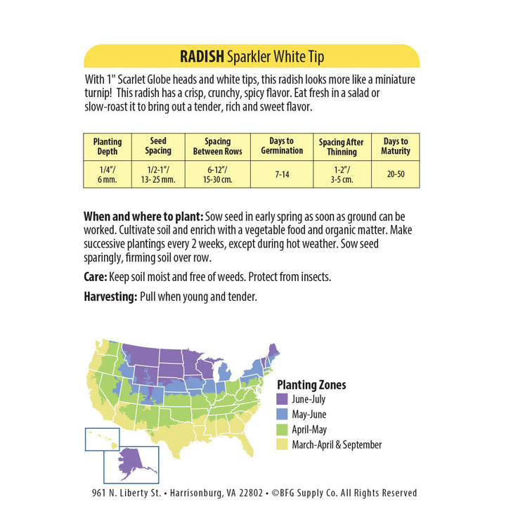 Wetsel Seed™ Organic Sparkler White Tip Radish Seed
