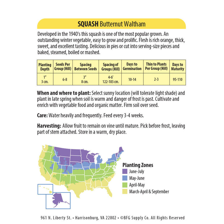 Wetsel Seed™ Organic Butternut Waltham Squash Seed