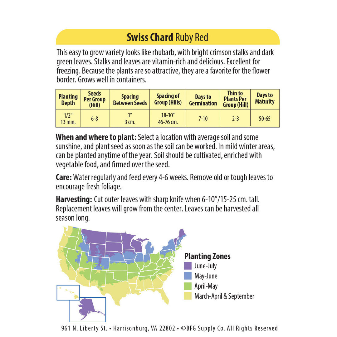 Wetsel Seed™ Organic Ruby Red Swiss Chard Seed