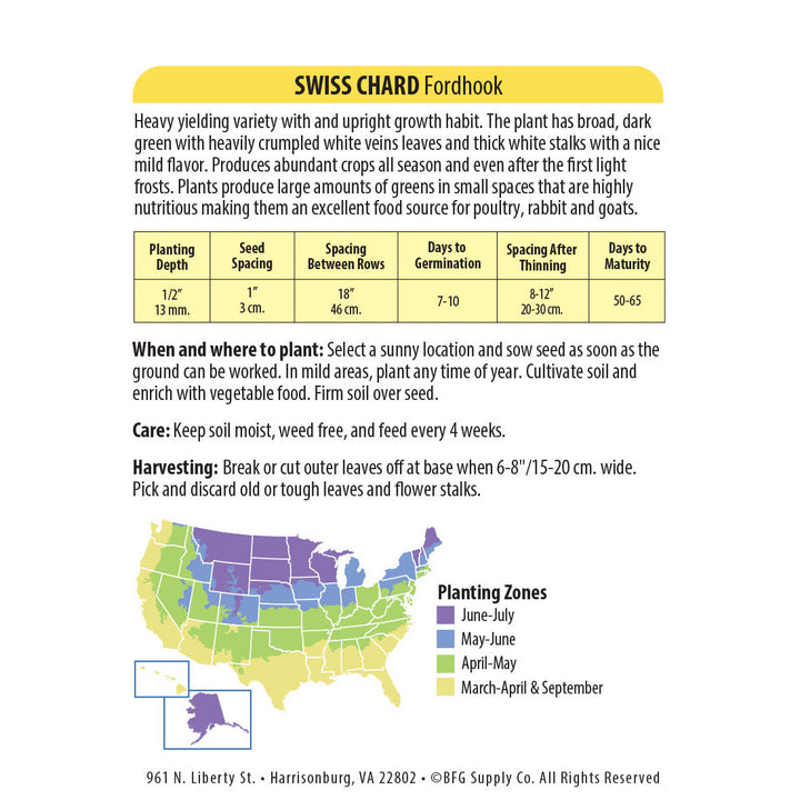 Wetsel Seed™ Organic Swiss Chard Fordhook Giant Seed