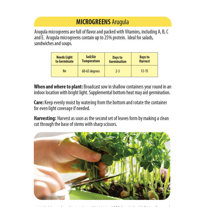 Wetsel Seed™ Microgreens Arugula Seed