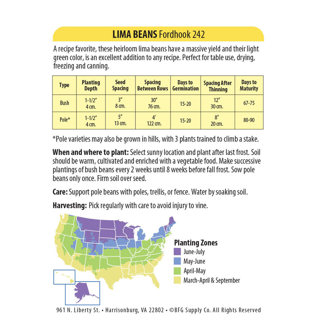 Wetsel Seed™ Heirloom Bean Lima Fordhook 242 Seed