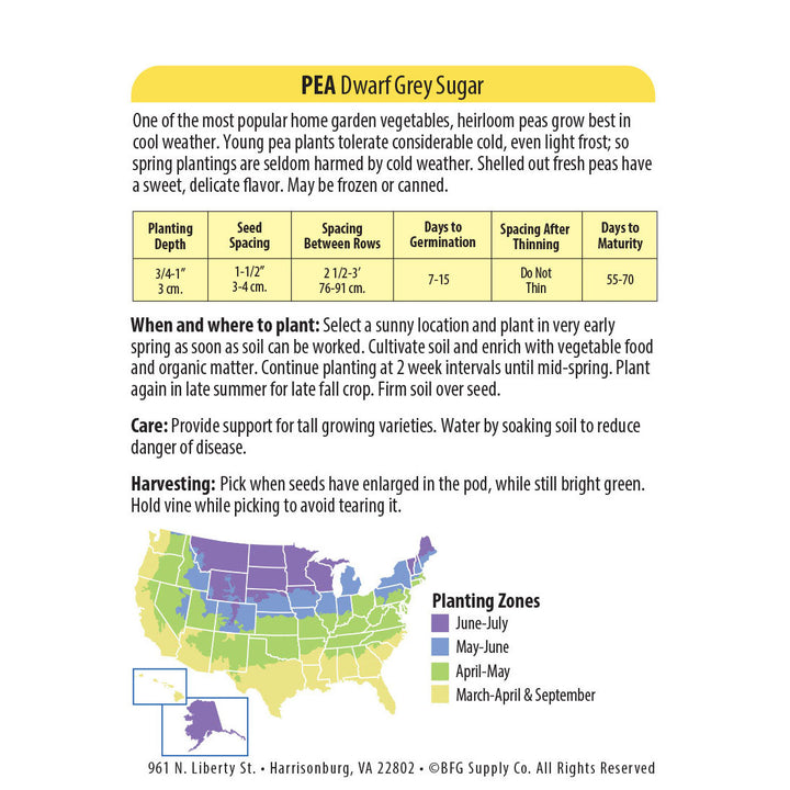 Wetsel Seed™ Heirloom Sugar Pea Dwarf Grey Seed