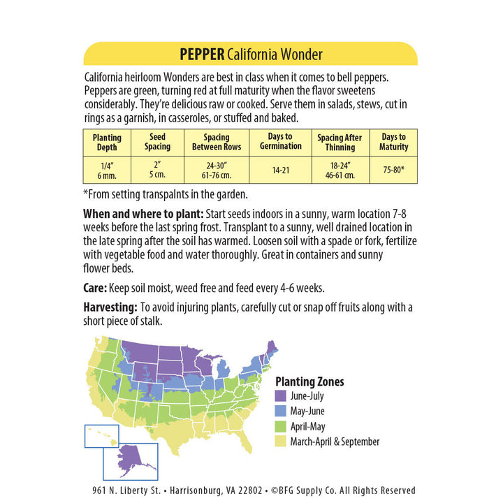 Wetsel Seed™ Pepper California Wonder Heirloom Seed