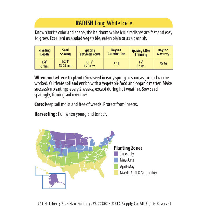 Wetsel Seed™ Heirloom Radish Long White Icicle Seed