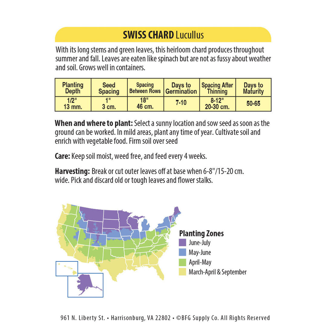 Wetsel Seed™ Heirloom Chard Lucullus Seed