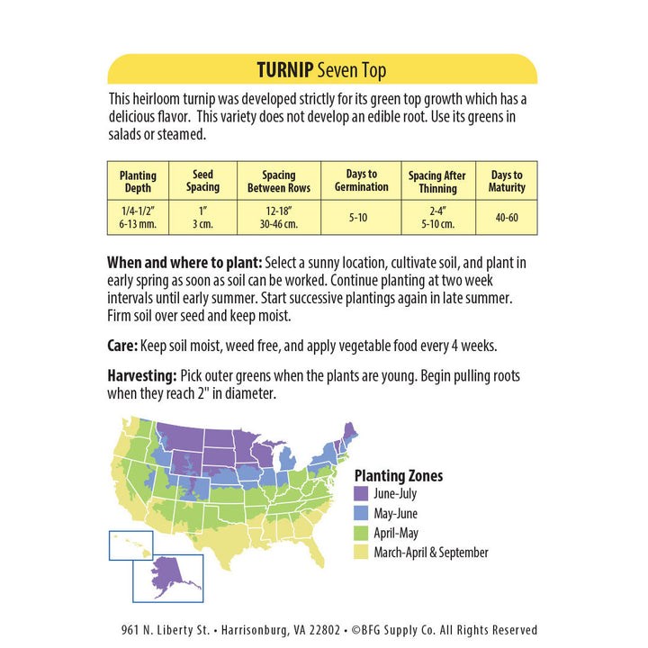 Wetsel Seed™ Heirloom Turnip Seven Top Seed