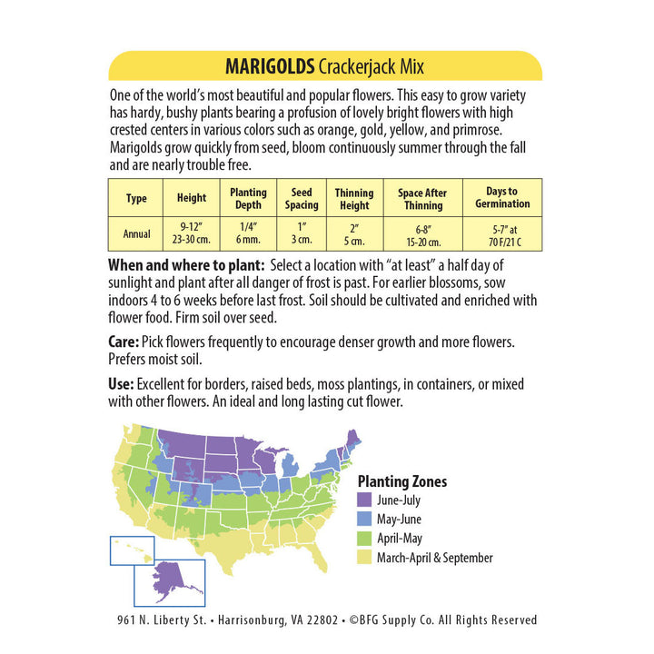 Wetsel Seed™ Marigold Tall Crackerjack Mix Seed